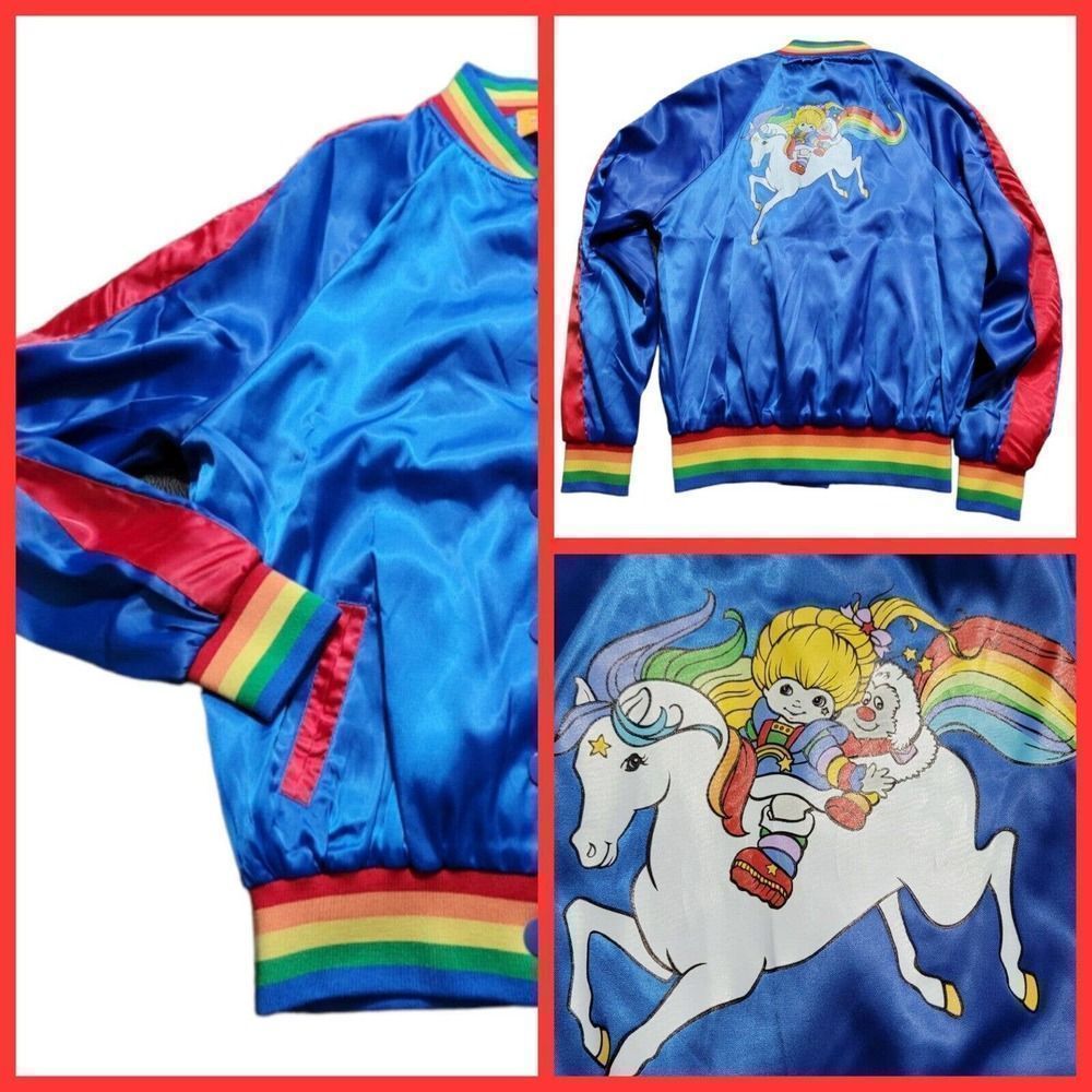 Rainbow Brite X Unique Vintage Satin Bomber Jacket Plus Sz 5x Xs Colorful Pride
